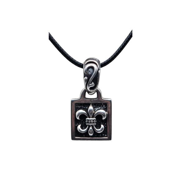 Silpada Sterling 925 Silver Fleur de Lis Tag Slide Rectangle Pendant - Picture 4 of 5